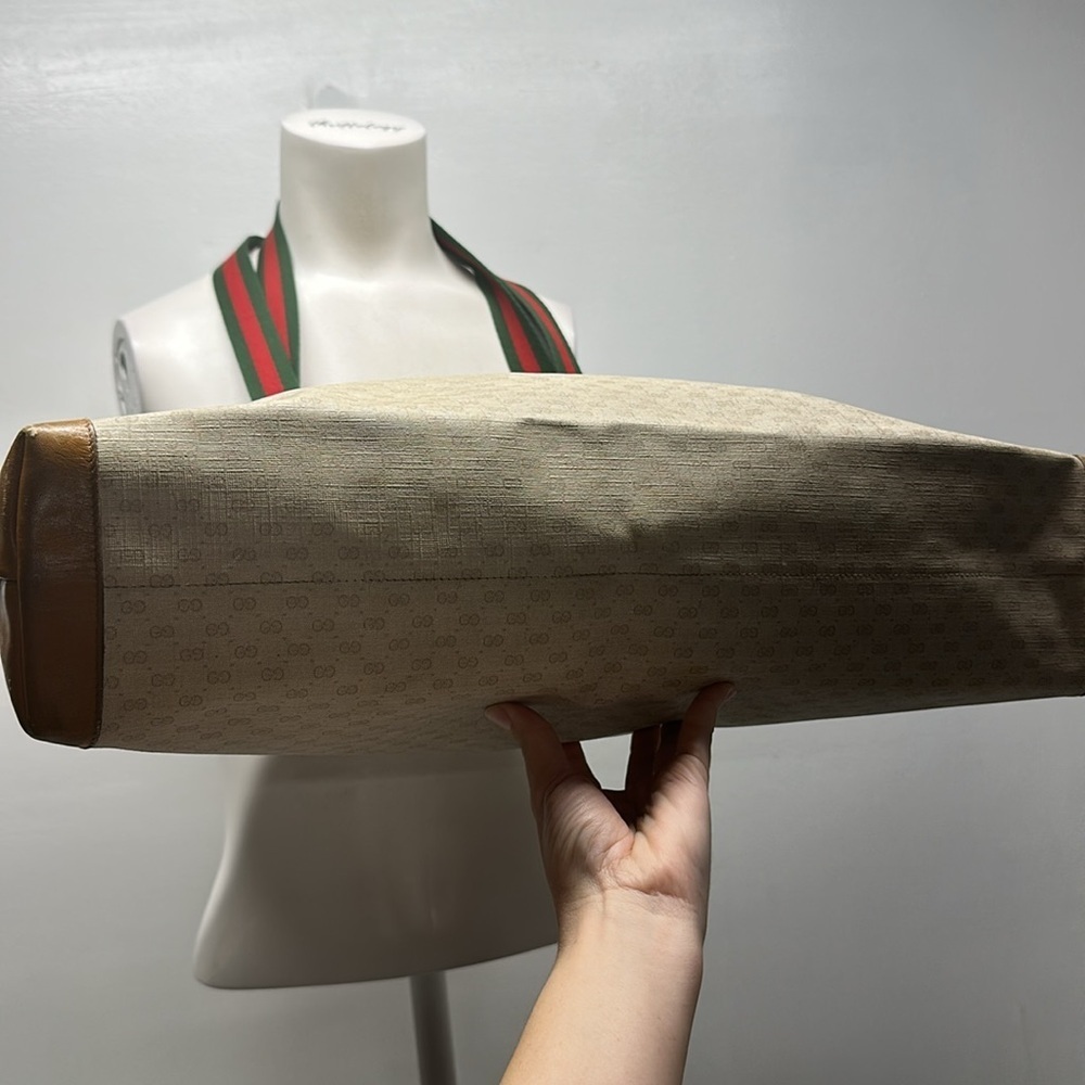 Gucci Signature East West Tote Shoulder Bag Purse Vintage 1980's Cream Tan Red - Picture 10 of 16